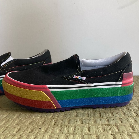 Vans Shoes - Vans Old Skool Slip-on Stacked Glitter Black Rainbow Unisex Men’s 5, Women’s 6.5